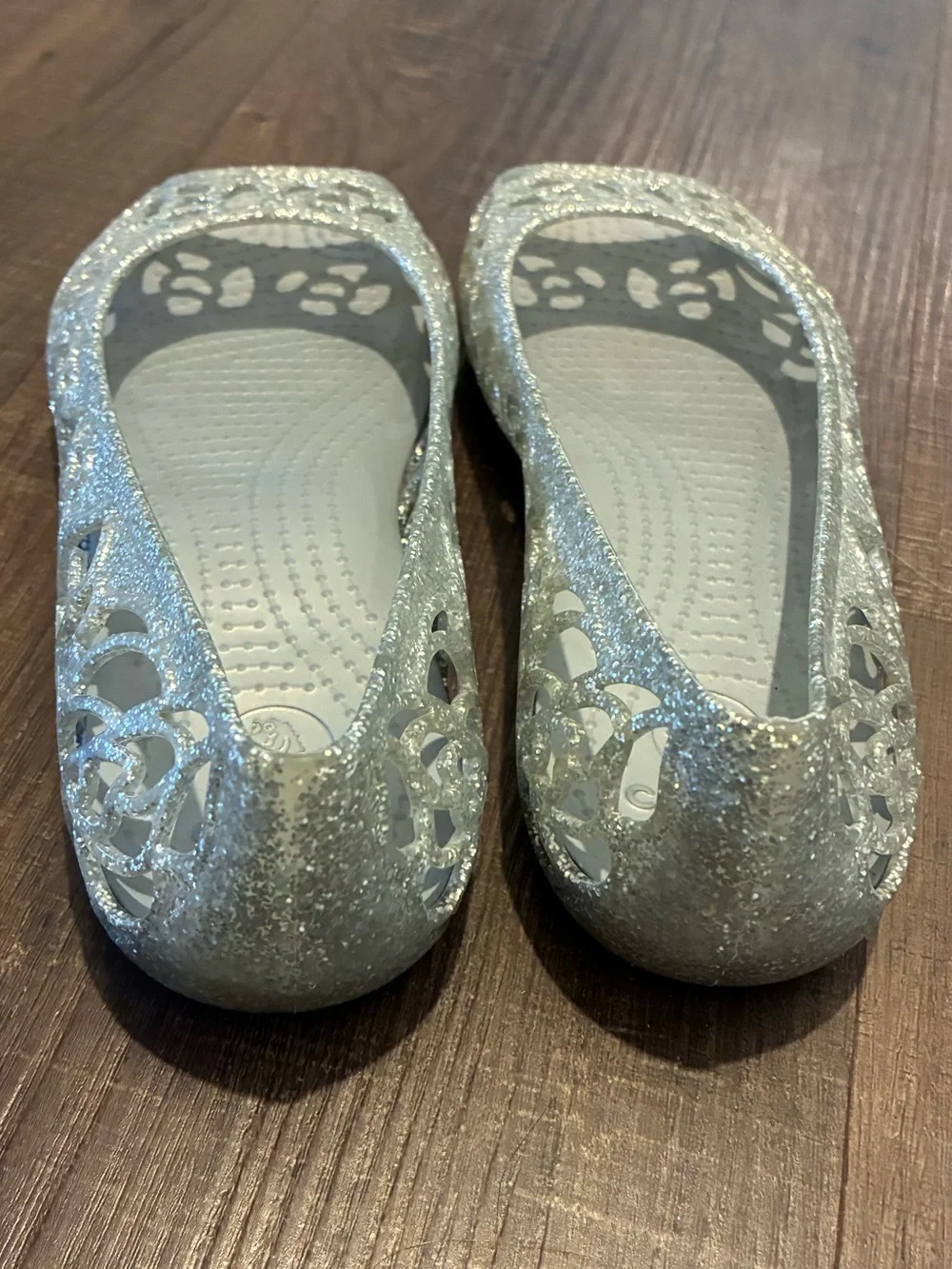 CROCS Girls Silver Glitter Peep-Toe Flats